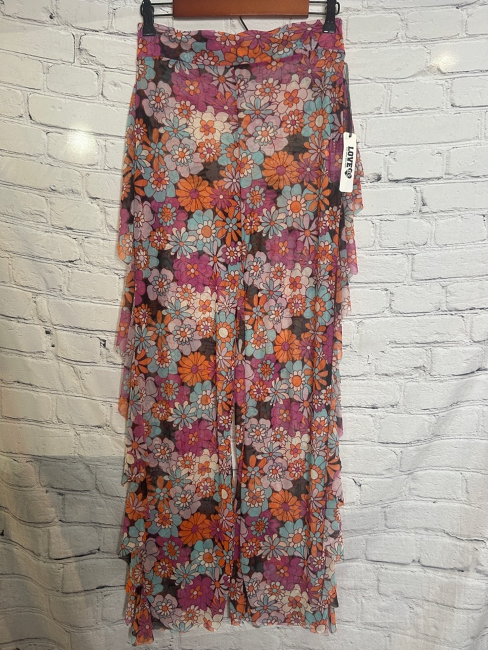 Love 83 Orange Pink Blue Floral Sheer Wide-Leg Swimsuit Cover-Up Pants